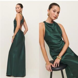 NWT Reformation Green Silk Maxi Dress SZ 12